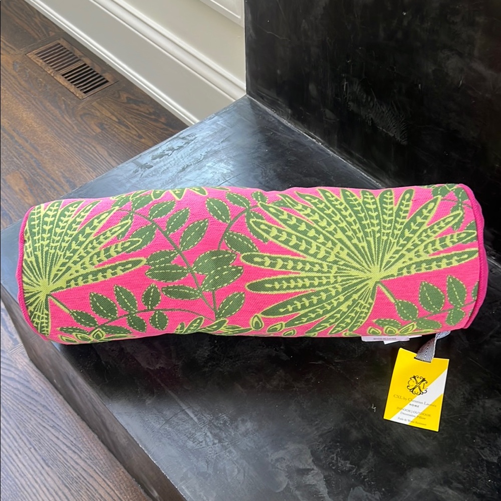 Christian Lacroix Throw Pillow Trinidad Jacquard Bolster Pink Ferns Tropical